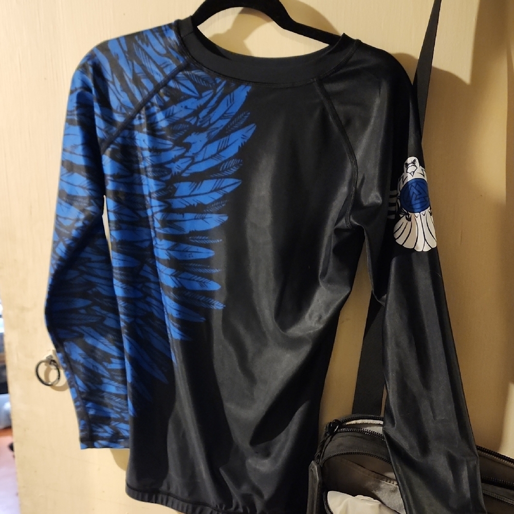 Men's Black and Blue Swim Shirt